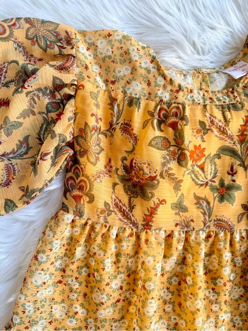 Happy Threads Girls' Yellow Floral Tiered Casual Dress Size 4T